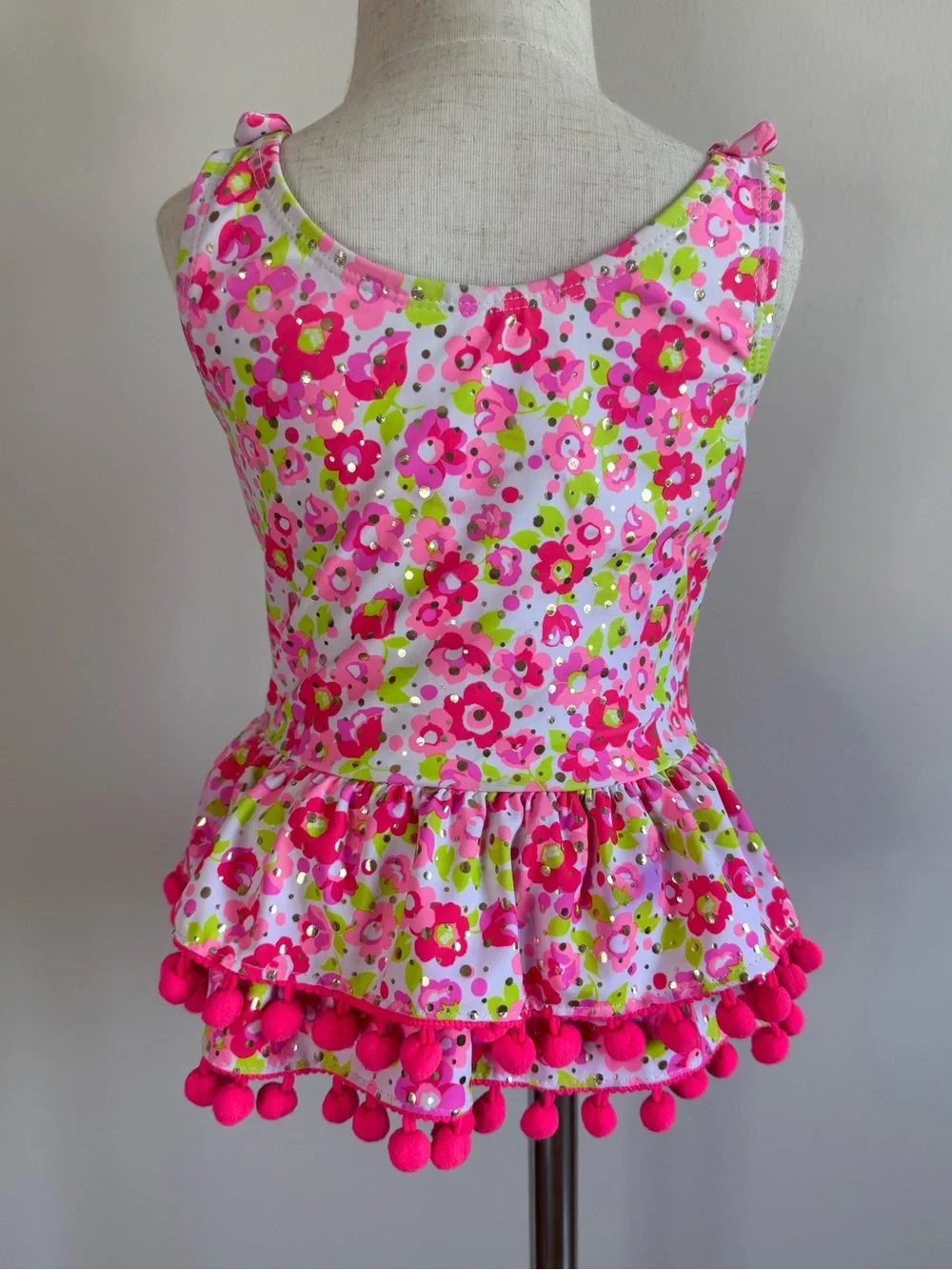 Nicole Miller Kids One-Piece Swimsuit in Hot Pink, Lime Green, White Floral